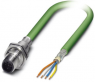 Sensor actuator cable, M12-cable plug, straight to open end, 4 pole, 1 m, PVC, green, 4 A, 1419139