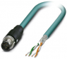 Network cable, M12-plug, straight to open end, Cat 5, SF/UTP, PUR, 2 m, blue