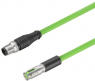 Sensor actuator cable, M12-cable plug, straight to M12-cable socket, straight, 8 pole, 1 m, PUR, green, 0.5 A, 2503780100