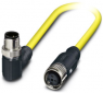 Sensor actuator cable, M12-cable plug, angled to M12-cable socket, straight, 4 pole, 0.5 m, PVC, yellow, 4 A, 1406181