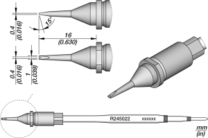 Soldering tip, Special form, Ø 4 mm, (W) 16 mm, R245022