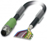 Sensor actuator cable, M12-cable plug, straight to open end, 17 pole, 1.5 m, PUR/PVC, black, 1.5 A, 1430200
