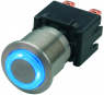 Pushbutton switch, 2 pole, silver, illuminated  (blue), 12 A/250 V, mounting Ø 19.1 mm, IP65, 1241.6824.1124000