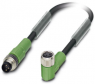 Sensor actuator cable, M8-cable plug, straight to M8-cable socket, angled, 3 pole, 0.6 m, PVC, black, 4 A, 1415888