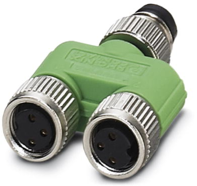 Adapter, 2 x M12 (3 pole, socket) to M12 (3 pole, plug), Y-shape, 1696222