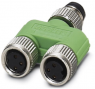 Adapter, 2 x M12 (4 pole, socket) to M12 (4 pole, plug), Y-shape, 1696183