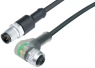 Sensor actuator cable, M12-cable plug, straight to M12-cable socket, angled, 3 pole, 1 m, PUR, black, 4 A, 77 3634 3429 50003-0100