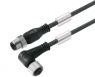 Sensor actuator cable, M12-cable plug, straight to M12-cable socket, angled, 3 pole, 0.3 m, PUR, black, 4 A, 9457390030