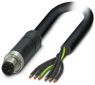 Sensor actuator cable, M12-cable plug, straight to open end, 6 pole, 3 m, PVC, black, 8 A, 1414955