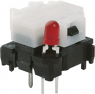 Short-stroke pushbutton, 1 Form A (N/O), 100 mA/28 V, illuminated, red, actuator (white, L 4.3 mm), 0.7 N, THT