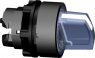 Selector switch, illuminable, latching, waistband round, blue, front ring black, 2 x 90°, mounting Ø 22 mm, ZB5AK1263