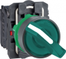 Selector switch, illuminable, latching, 1 Form A (N/O) + 1 Form B (N/C), waistband round, green, front ring black, 2 x 90°, mounting Ø 22 mm, XB5AK123B5