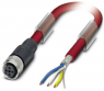 Sensor actuator cable, M12-cable socket, straight to open end, 4 pole, 10 m, PVC, red, 4 A, 1558386