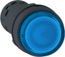 Pushbutton, illuminable, latching, 1 Form A (N/O), waistband round, blue, front ring black, mounting Ø 22 mm, XB7NJ06G1