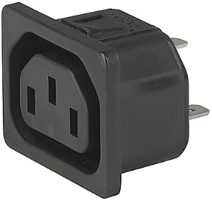 Built-in appliance socket F, 3 pole, snap-in, solder connection, black, 3-144-646