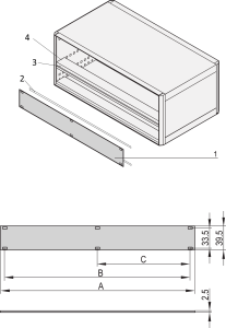 Front Panel 1 U, Horizontal Rail Mounting, 84HP