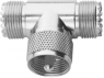 Coaxial adapter, 50 Ω, UHF plug to 2 x UHF socket, T-shape, 100024349