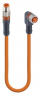 Sensor actuator cable, M8-cable plug, straight to M8-cable socket, angled, 3 pole, 0.3 m, PUR, orange, 4 A, 18758