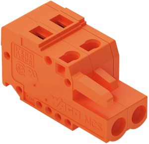 Socket header, 2 pole, pitch 5.08 mm, angled, orange, 231-302/026-000