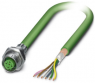 Sensor actuator cable, M12-cable socket, straight to open end, 5 pole, 2 m, PUR, green, 4 A, 1437627