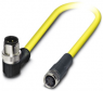 Sensor actuator cable, M12-cable plug, angled to M8-cable socket, straight, 3 pole, 1.5 m, PVC, yellow, 4 A, 1406305