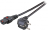 Power cord, Europe, plug type E + F, angled on C13 jack, straight, H05VV-F3G1.0mm², black, 1 m