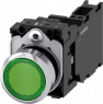 Pushbutton, green, illuminated  (green), mounting Ø 22.3 mm, IP20/IP66/IP67/IP69/IP69K, 3SU1153-0AB40-3FA0