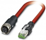 Network cable, RJ45 plug, straight to M12 socket, straight, Cat 5, SF/TQ, PVC, 2 m, red