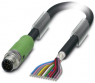 Sensor actuator cable, M12-cable plug, straight to open end, 12 pole, 10 m, PUR/PVC, black, 1.5 A, 1430077