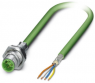 Sensor actuator cable, M12-cable plug, straight to open end, 4 pole, 1 m, PVC, green, 4 A, 1437818