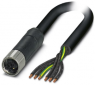 Sensor actuator cable, M12-cable socket, straight to open end, 6 pole, 1.5 m, PVC, black, 8 A, 1414905