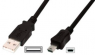 USB 2.0 Adapter cable, USB plug type A to mini USB plug type B, 1 m, black