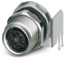 Socket, M8, 5 pole, solder pins, screw locking, angled, 1424239