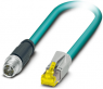 Network cable, M12-plug, straight to RJ45 plug, straight, Cat 6A, S/FTP, PUR, 0.5 m, blue
