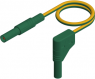 Measuring lead with (4 mm plug, spring-loaded, straight) to (4 mm plug, spring-loaded, angled), 0.25 m, green/yellow, PVC, 2.5 mm², CAT III