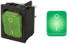 Rocker switch, green, 2 pole, On-Off, off switch, 20 (4) A/250 VAC, 10 (8) A/250 VAC, IP40, illuminated, printed