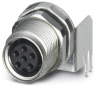 Socket, M8, 6 pole, solder pins, screw locking, angled, 1424243