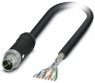 Network cable, M12-plug, straight to open end, Cat 6A, S/FTP, PE-X, 10 m, black