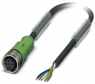 Sensor actuator cable, M12-cable socket, straight to open end, 5 pole, 10 m, PVC, black, 4 A, 1415685