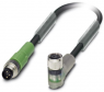Sensor actuator cable, M8-cable plug, straight to M8-cable socket, angled, 3 pole, 0.3 m, PVC, black, 4 A, 1415896