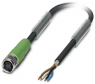 Sensor actuator cable, cable socket to open end, 4 pole, 3 m, PUR, black, 4 A, 1521928