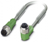 Sensor actuator cable, M12-cable plug, straight to M12-cable socket, angled, 4 pole, 3 m, PUR, gray, 4 A, 1457092