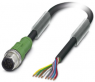 Sensor actuator cable, M12-cable plug, straight to open end, 8 pole, 1.5 m, PUR, black, 2 A, 1522493