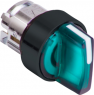Selector switch, illuminable, groping, waistband round, green, front ring black, 3 x 45°, mounting Ø 22 mm, ZB4BK15337