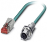 Network cable, M12 socket, straight to RJ45 plug, straight, Cat 5e, SF/UTP, PUR, 5 m, blue