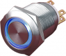 Pushbutton, 1 pole, silver, illuminated  (blue), 5 A/250 V, mounting Ø 19 mm, IP65, PAV19BMFW2G6N