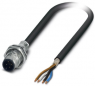 Sensor actuator cable, M12-cable plug, straight to open end, 4 pole, 2 m, PUR, black, 4 A, 1419386