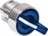 Selector switch, illuminable, latching, waistband round, blue, front ring silver, 2 x 90°, mounting Ø 22 mm, ZB4BK1263