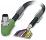 Sensor actuator cable, M12-cable plug, angled to open end, 17 pole, 3 m, PUR/PVC, black, 1.5 A, 1430255