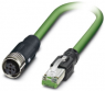 Network cable, RJ45 plug, straight to M12 socket, straight, Cat 5, SF/TQ, PVC, 1 m, green